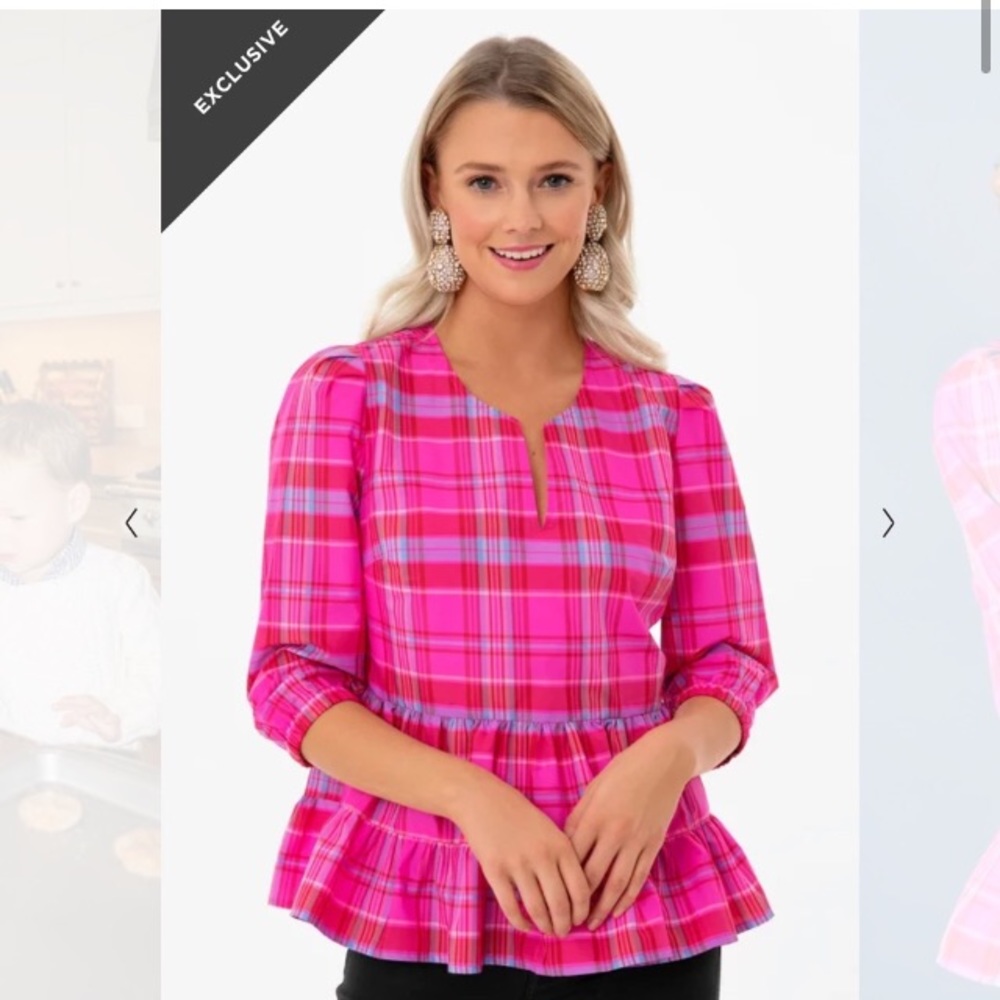 Tuckernuck x Vineyard Vines pink tartan taffeta blouse top M